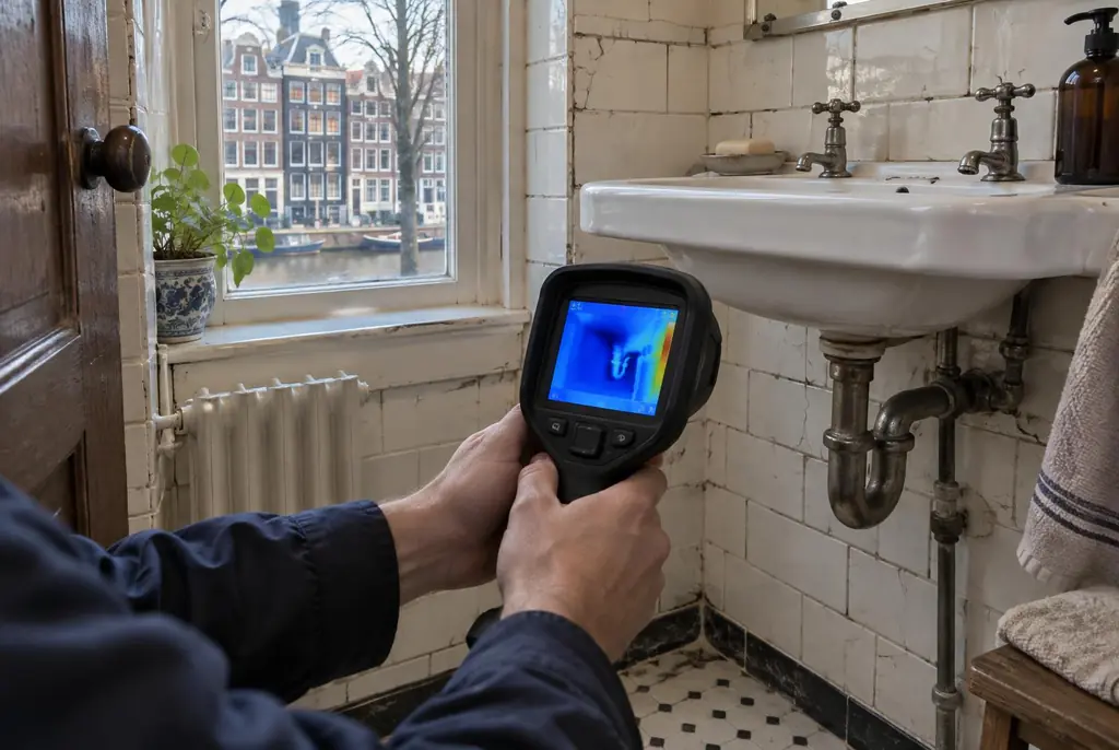 Lekdetectie Schoonhoven – badkamer met oude leidingen achter de tegels