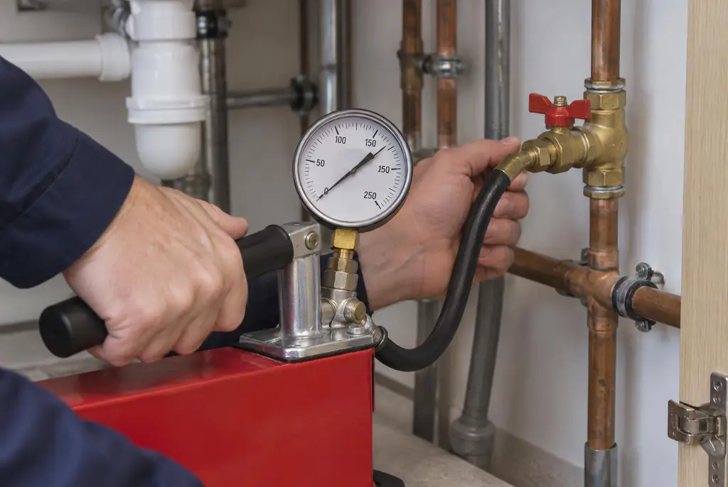 Lekdetectie Schoonhoven – druktest op een waterleiding met een manometer