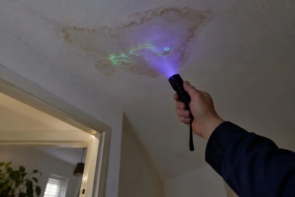 Lekdetectie Schoonhoven – kleurstof controleren op het plafond met uv-licht