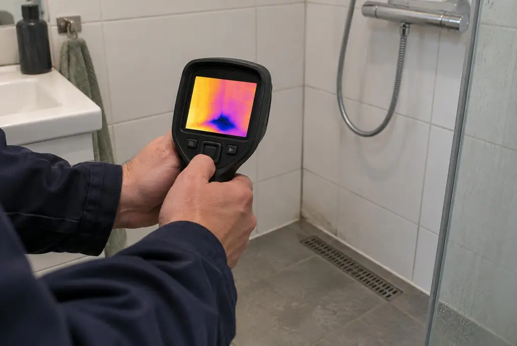 Lekdetectie Schoonhoven – lekdetectiespecialist met warmtebeeldcamera in een badkamer