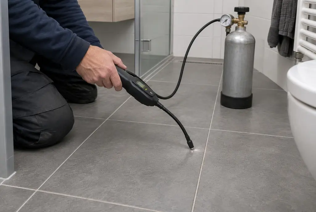 Lekdetectie Schoonhoven – technicus spoort met tracergas een lekkage op in de vloer
