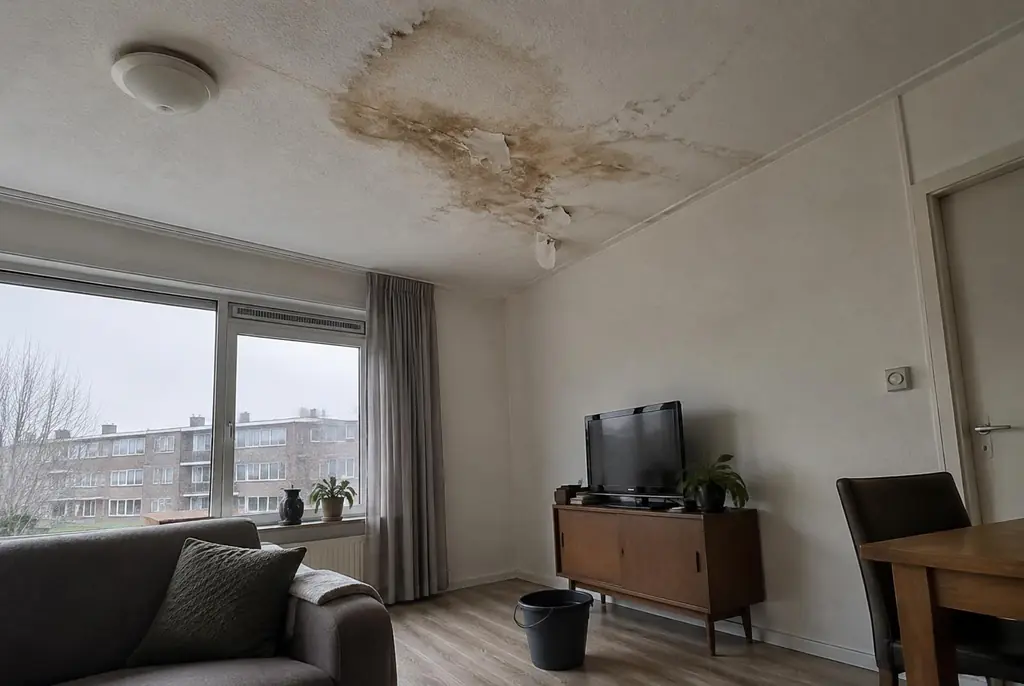 Lekdetectie Schoonhoven – vochtplek op het plafond onder een badkamer